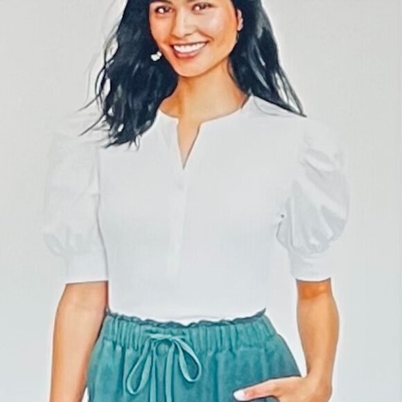 Loft Blouse with Short Puffed Sleeves, Mixed Media (M) New with Tag - Picture 4 of 13